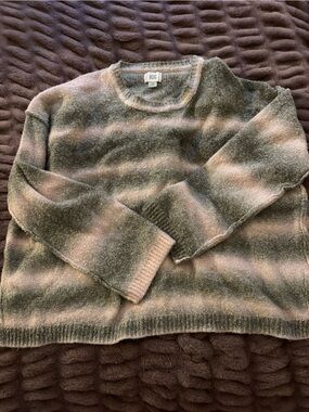 Women’s BDG Striped Crewneck Sweater, Light Pink and Grey, Large